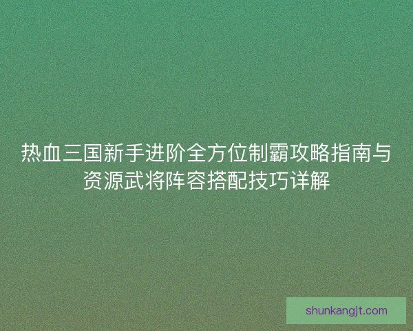 热血三国新手进阶全方位制霸攻略指南与资源武将阵容搭配技巧详解