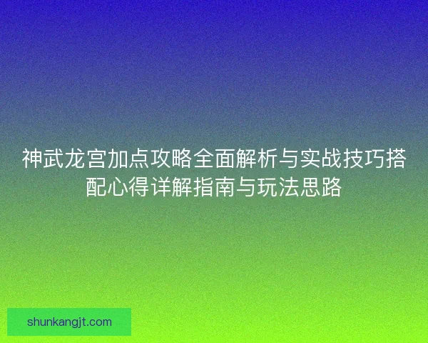 神武龙宫加点攻略全面解析与实战技巧搭配心得详解指南与玩法思路
